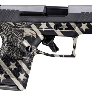 Handgun with eagle and star pattern design.