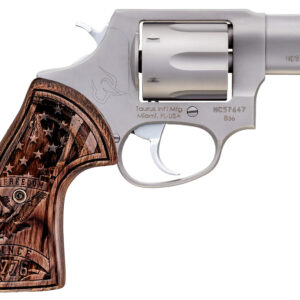 Taurus 856 revolver with engraved grip design.