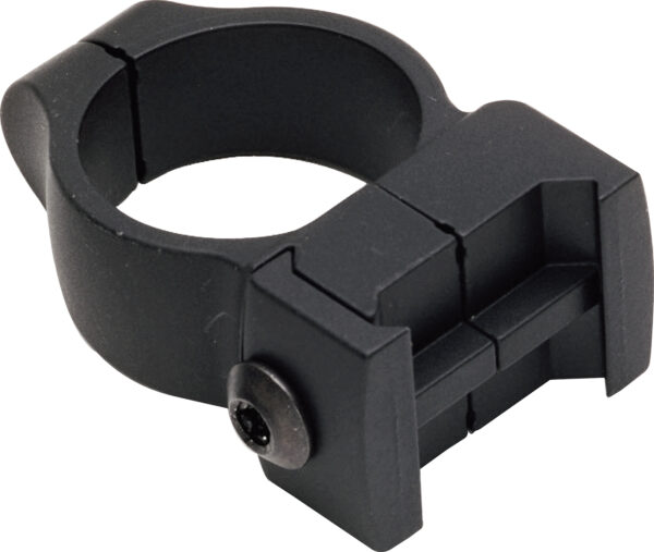Black plastic cable clamp with screw.
