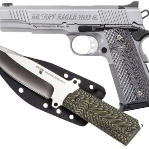 Magnum Research DE1911GSS-K Desert Eagle 1911  w/ 1911 Fixed Blade Knife 45 ACP 8+1 5.01" Stainless Steel Slide Matte Stainless Steel Black/Gray G10 Grip