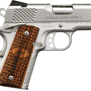 Kimber Mfg.,inc 3200375 Stainless Ultra Raptor II 45 ACP 7+1 3" Back Cut Serrations Stainless Steel Slide Satin Silver Round Heel Zebrawood w/ Scale Pattern and Kimber Logo Grip
