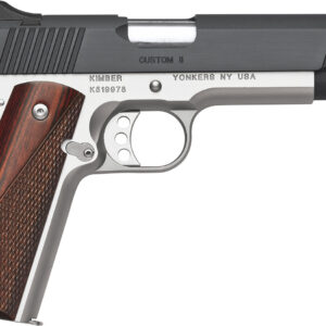 Kimber Mfg.,inc 3200301 Custom II Two-Tone 45 ACP 7+1 5" Front Serrations Steel Slide Brush Polished Smooth/Checkered Rosewood Grip