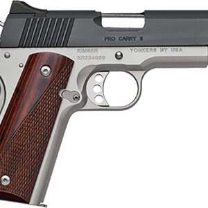 Kimber Mfg.,inc 3200320 Pro Carry II Two-Tone 45 ACP 7+1 4" Matte black Brush-Polished Stainless Steel Slide Satin Silver Smooth/Checkered Rosewood Grip
