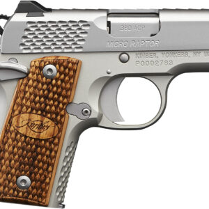 Kimber Mfg.,inc 3300084 Micro Raptor Stainless 380 ACP 7+1 2.75" KimPro Silver Zebrawood with Scale Pattern and Kimber logo Grip