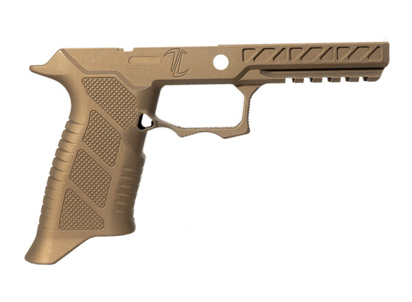 Brown textured pistol frame, no barrel or slide.