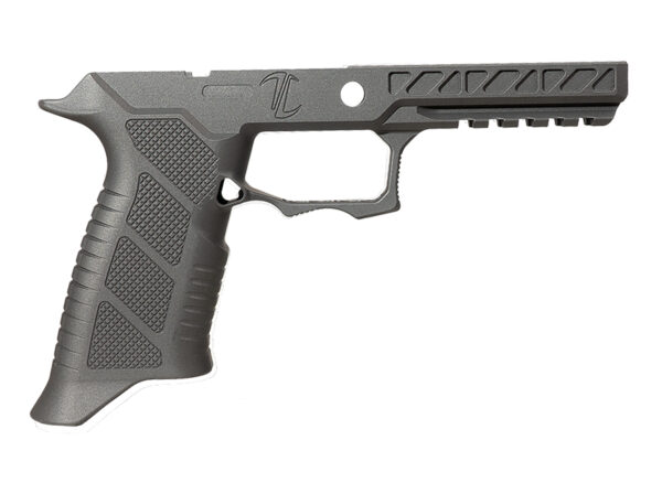 Gray pistol grip frame with textured design
