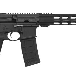 Black semi-automatic rifle with tactical design