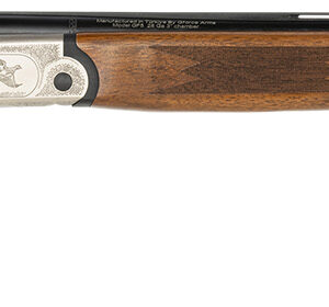 Side view of an over-under shotgun.