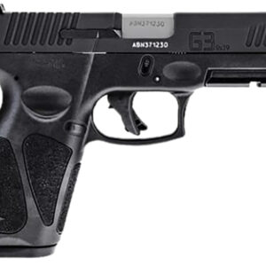 Black handgun with textured grip and trigger