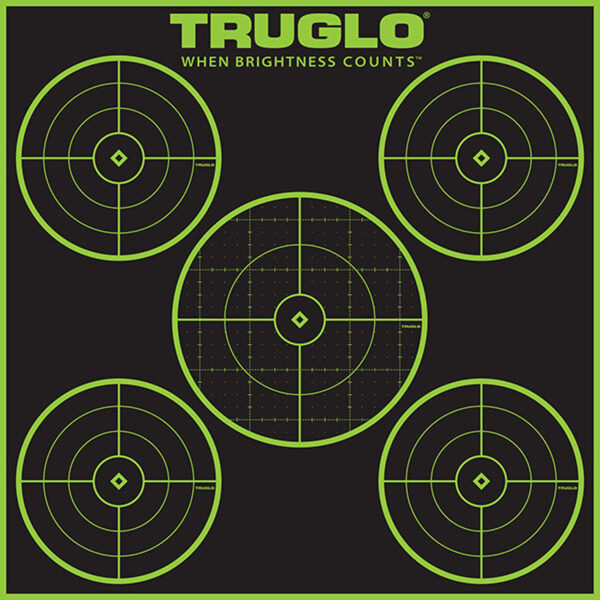 TruGlo TG11A12 Tru-See 5-Bull Target Self-Adhesive Heavy Paper Black/Green 12"x12" 5-Bullseye 12 Pack