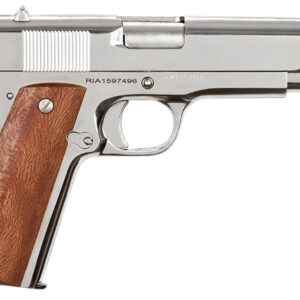 Rock Island 51814 GI Standard FS *CA Compliant 38 Super Caliber with 5" Barrel, 10+1 Capacity, Overall Polished Nickel Finish Steel, Beavertail Frame, Serrated Slide & Wood Grip