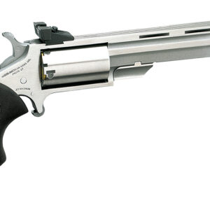 North American Arms MMTM Mini-Master *CA Compliant 22 WMR 5 Shot 4" Vent Rib Barrel, Overall Stainless Steel Finish, Finger Grooved Black Rubber Grip, Adjustable Sights