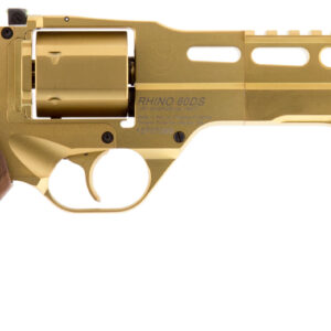 Chiappa Firearms 340225 Rhino 60DS  Medium Frame 357 Mag 6 Shot, 6" Gold Plated PVD Steel Vent Rib Barrel & Cylinder, Gold Plated PVD Aluminum Frame,  Walnut Grip, Concealed Hammer