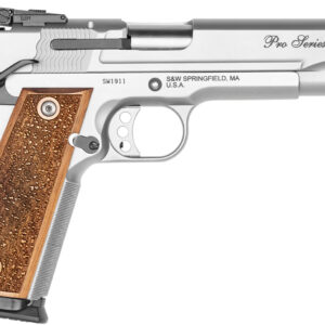 Smith & Wesson 178047 1911 Performance Center Pro  Full Size Frame 9mm Luger 10+1 5" Stainless Steel Barrel, Matte Silver Serrated Stainless Steel Slide & Frame w/Beavertail, Wood Grip