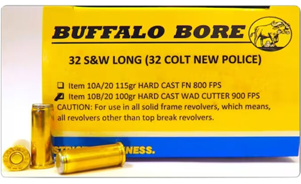 Buffalo Bore 32 S&W Long ammunition box and cartridges