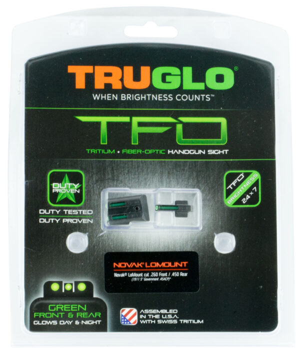 TruGlo TG131NT3 TFO  Green/Tritium/Fiber Optic Front Sight-Green/Tritium/Fiber Optic Rear Sight 1911 Officer