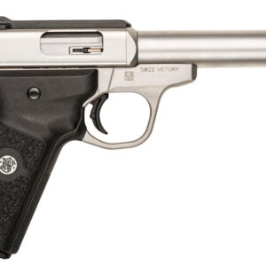 Smith & Wesson 108490 SW22 Victory Full Size Frame 22 LR 10+1, 5.50" Silver Match Grade Barrel, Satin Serrated Slide & Frame, Black Textured Grip, Thumb Safety