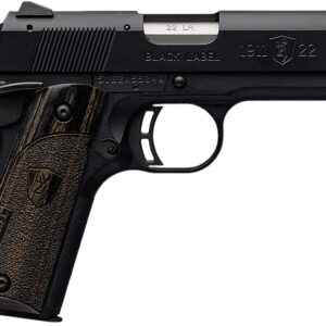 Browning 051815490 1911-22 Black Label Compact Compact 22 LR 10+1 3.63" Stainless Steel Barrel, Matte Black Serrated Slide & Polymer Frame w/Beavertail, Black Laminate Stippled Grip
