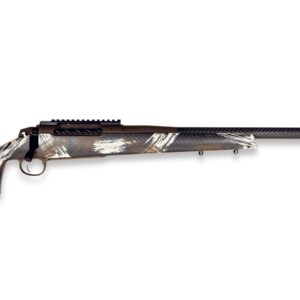 Camo hunting rifle with carbon fiber barrel.