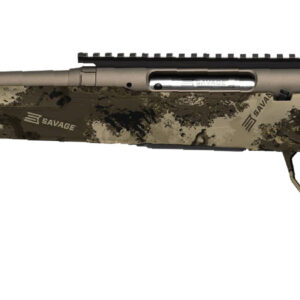 Camouflage hunting rifle side view.