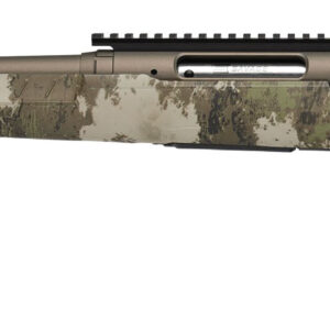 Camouflage-patterned bolt-action hunting rifle