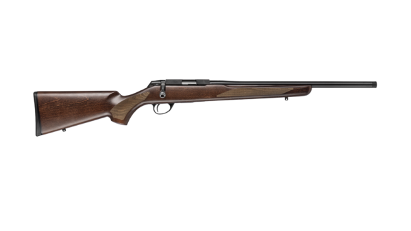 Wooden hunting rifle on a white background.