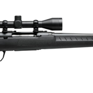 Black rifle with scope on white background
