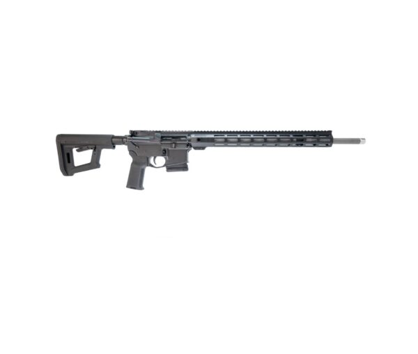 Black semi-automatic rifle on white background