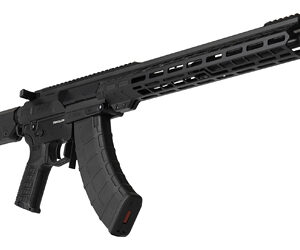 Black tactical rifle with a long barrel