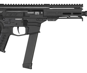 Black tactical firearm on white background