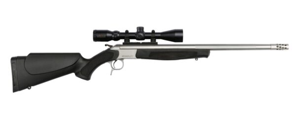 Scoped rifle on white background