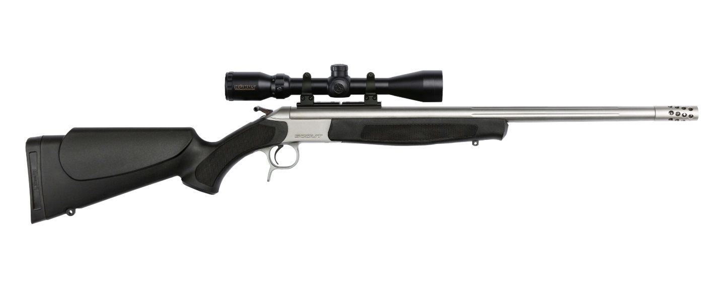 Scoped rifle on white background