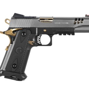 Modern handgun isolated on white background.
