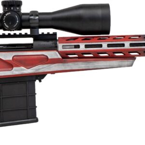 Red, white, and blue sniper rifle with scope