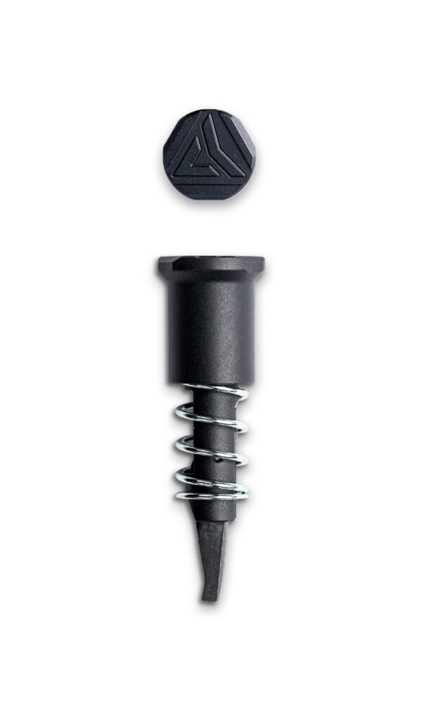 Black rubber stopper with metal spring