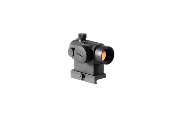 Red dot sight on white background