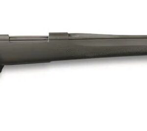 Black bolt-action hunting rifle with long barrel