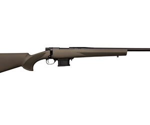 Bolt-action hunting rifle on white background.