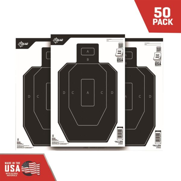 Allen EZ Aim Paper IPSC 1/2 Size Target 12x18 Black and White 50 per Pack