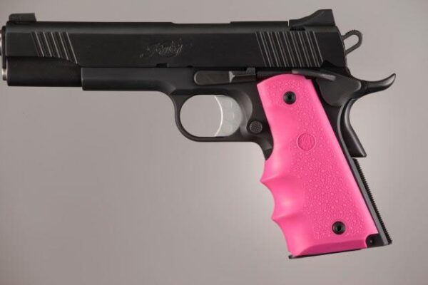 Hogue Colt Government Grips .45 1911 Rubber Grips with Finger Grooves - Pink