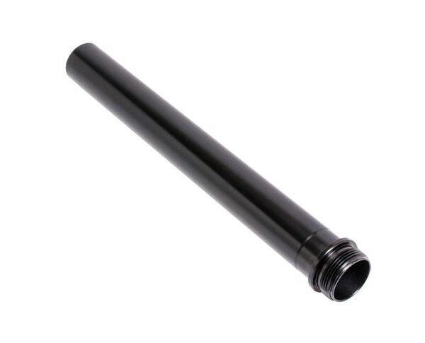 Black metal cylindrical pipe with threaded ends.