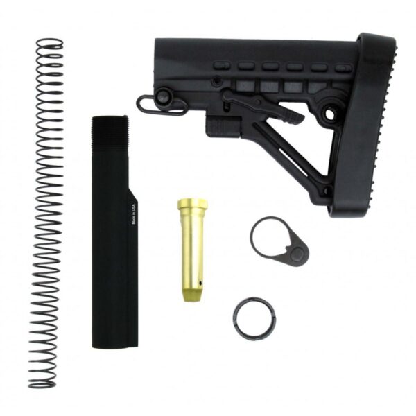 AR-15 buffer tube stock assembly kit components.