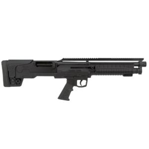 Black tactical shotgun isolated on white background