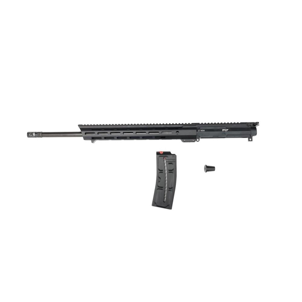 Firearm upper receiver with magazine and attachment.