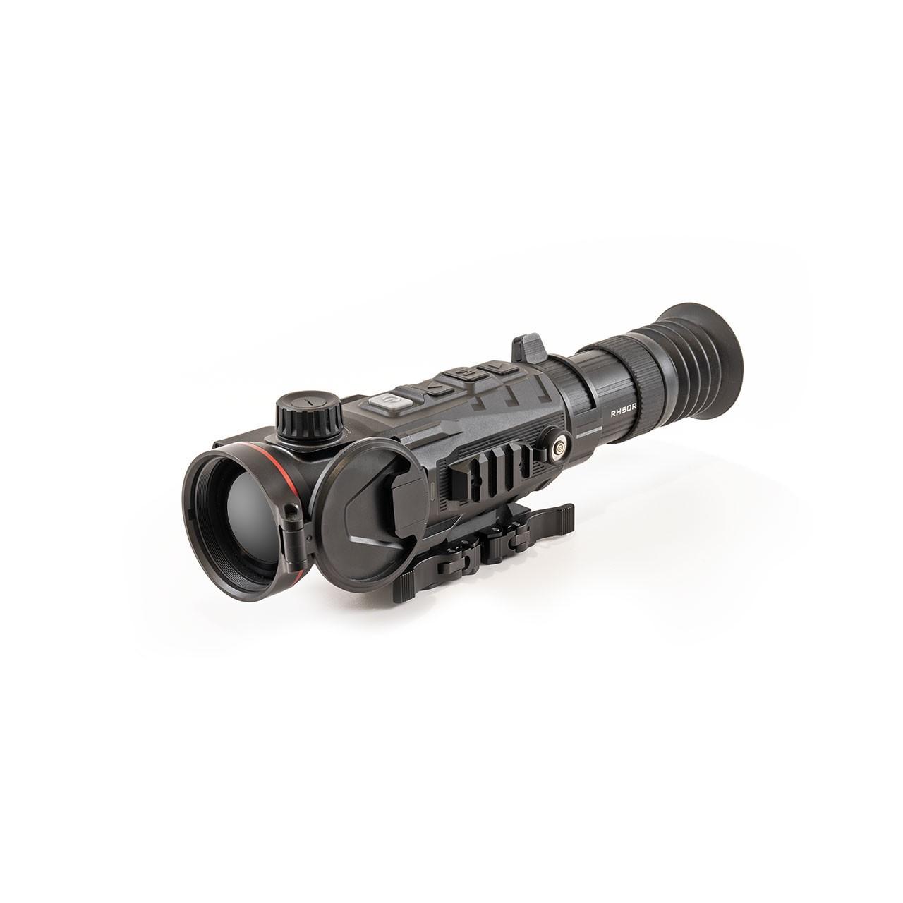 Thermal scope with lens and controls displayed