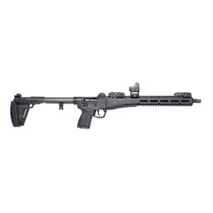 Black tactical rifle on white background