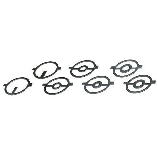 Eight black rubber gasket seals on white background.