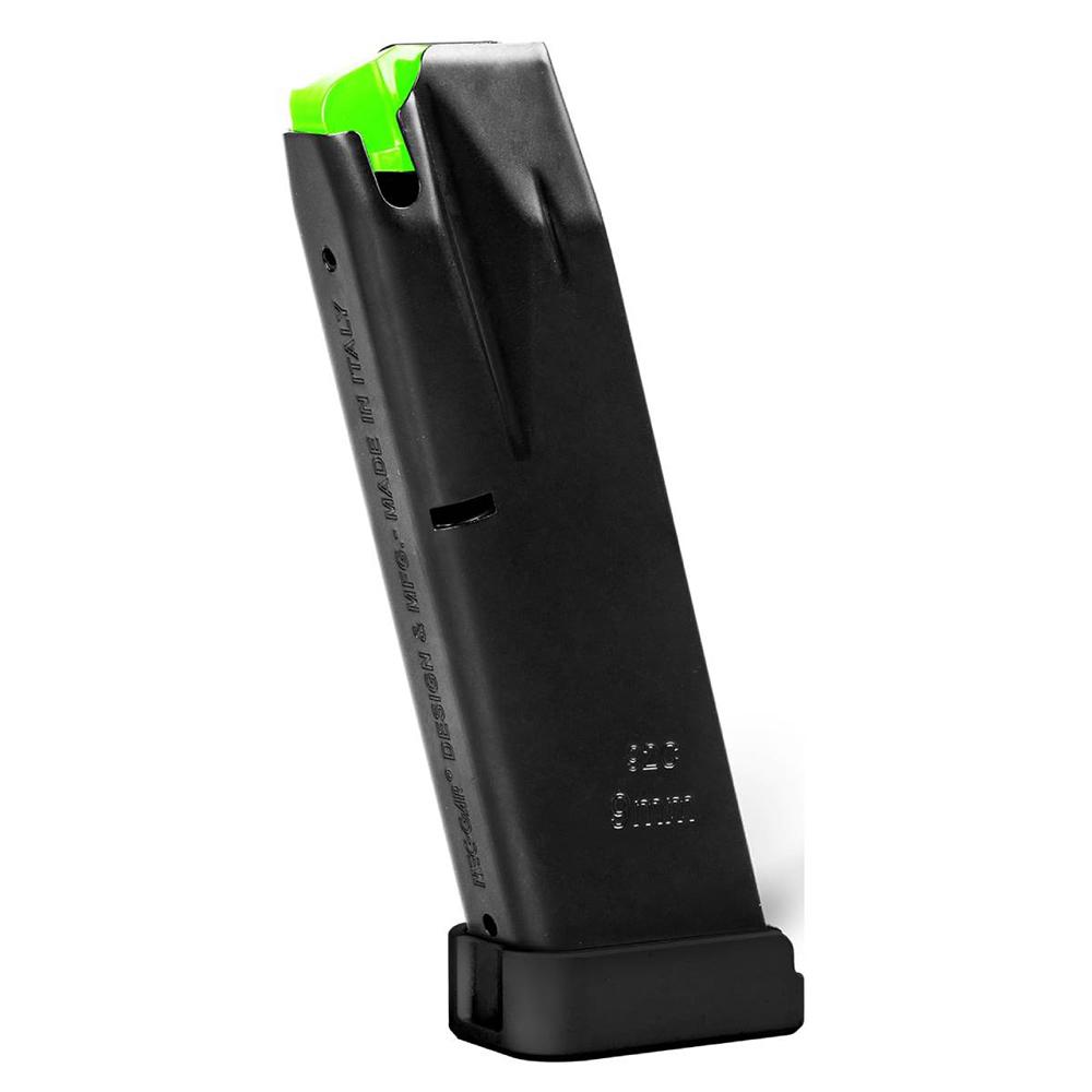 Black gun magazine with green follower