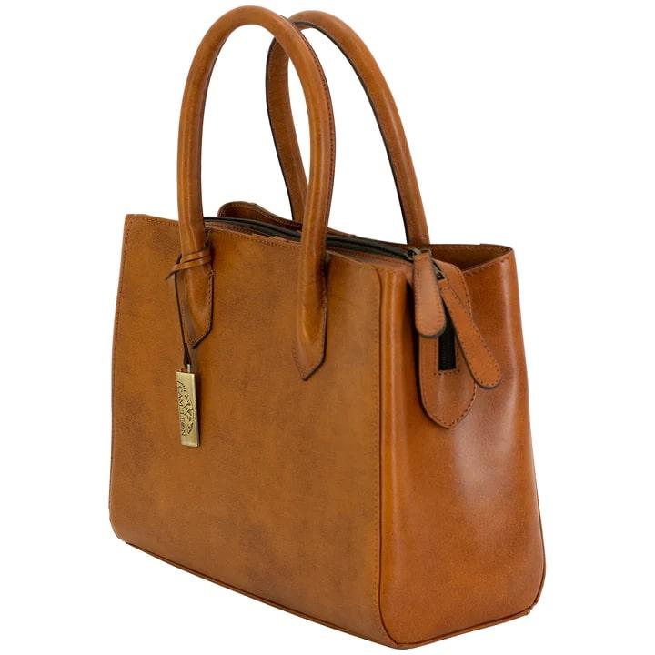 Brown leather handbag with gold pendant