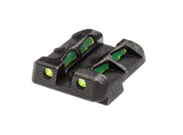 Green fiber optic rear sight for firearms
